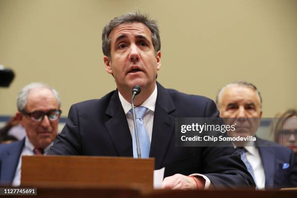 Michael Cohen, former attorney and fixer for President Donald Trump testifies before the House Oversight Committee on Capitol Hill February 27, 2019...