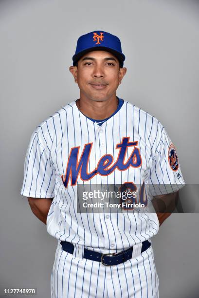 Quality Control Coach Luis Rojas of the New York Mets poses during Photo Day on Thursday, February 21, 2019 at First Data Field in Port St. Lucie,...