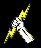 The fist squeezing a lightning. The vector illustration symbolizing force, the power. A logo, a sign for the power companies