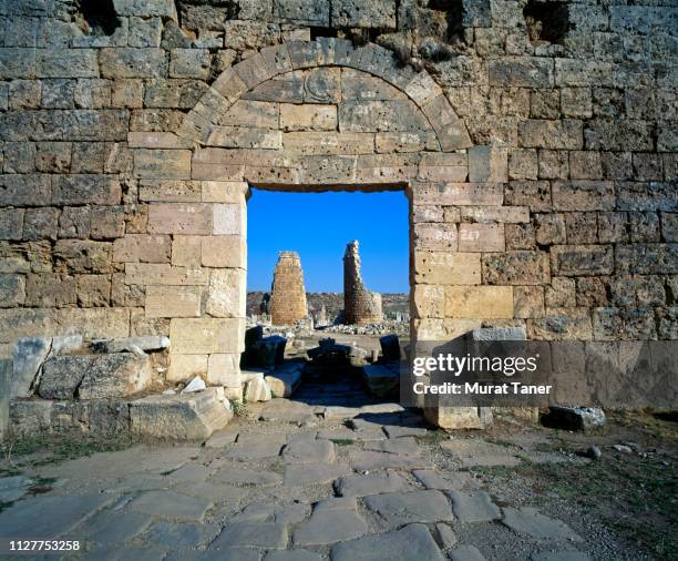 ancient ruins of perge in turkey - ruined stock pictures, royalty-free photos & images