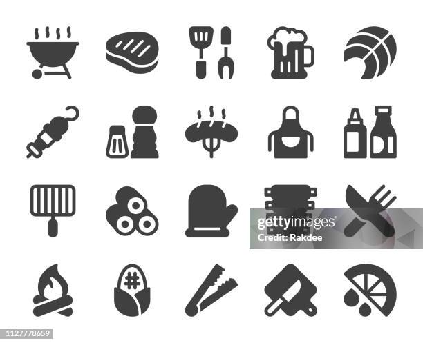 stockillustraties, clipart, cartoons en iconen met barbecue grill - pictogrammen - barbecue