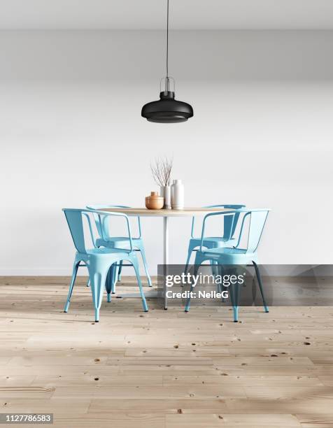 modern minimalist dining room - wooden dining table stock pictures, royalty-free photos & images