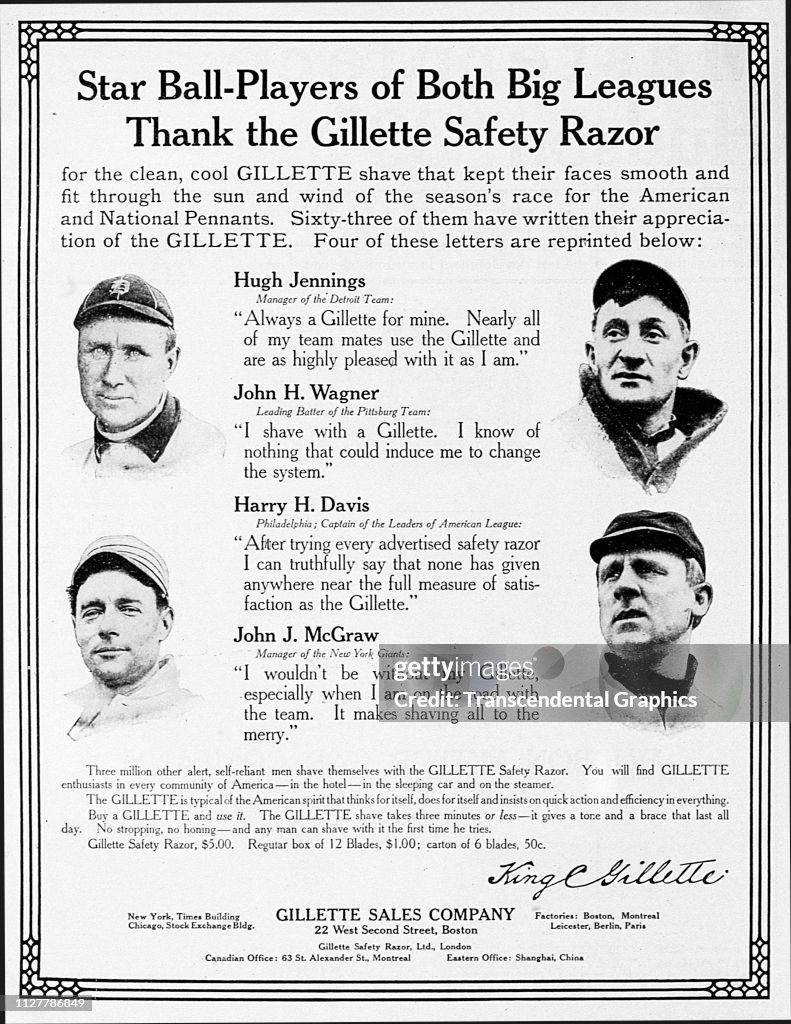 Safety Razor Ad Advertisement for Gillette safety razors features photos of, and ...