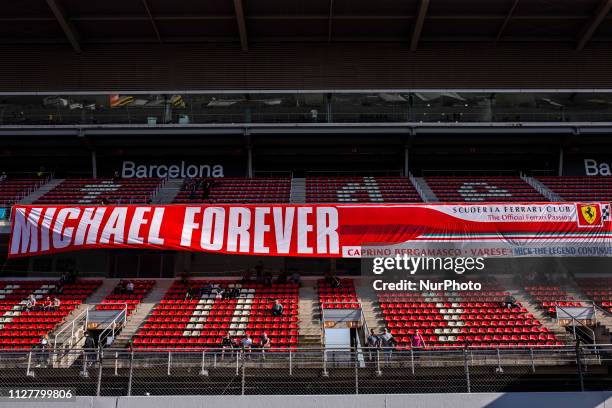 Banners supporting Michael Schumacher with the motto &quot;Michael Forever&quot; during the Formula 1 2019 Pre-Season Tests at Circuit de Barcelona -...