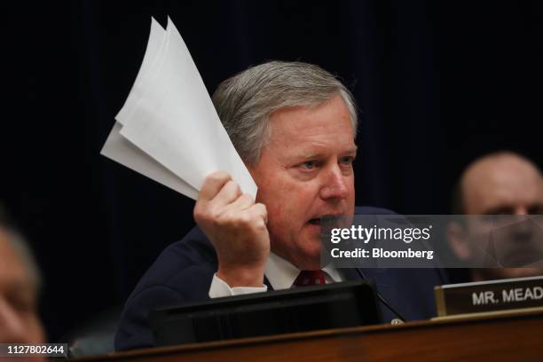 Representative Mark Meadows, a Republican from North Carolina, speaks during a House Oversight Committee hearing with Michael Cohen, former personal...