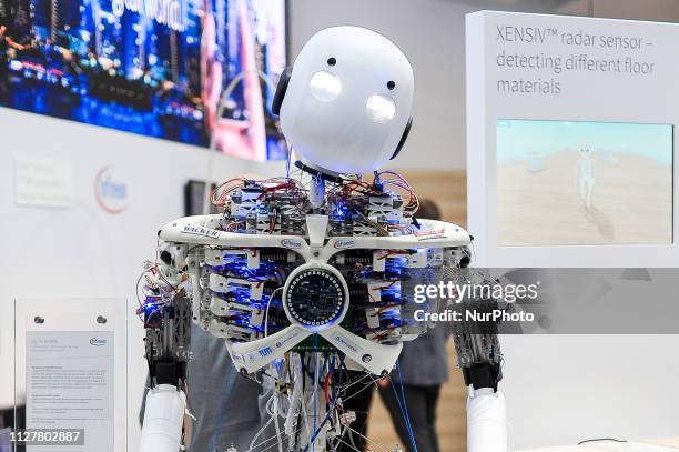 Roboy 2.0 the only robot that imitates the human body structure, exhibited during the Mobile World Congress, on February 27, 2019 in Barcelona, Spain.