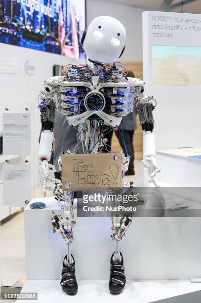 Roboy 2.0 the only robot that imitates the human body structure, exhibited during the Mobile World Congress, on February 27, 2019 in Barcelona, Spain.