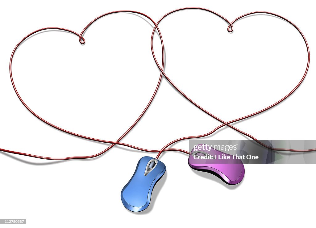 Computer mice with cable forming linked hearts