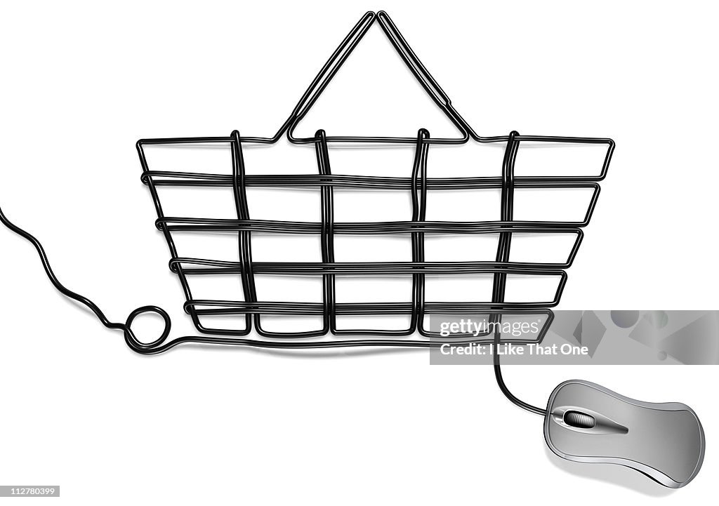 Computer mouse with cable forming Shopping basket
