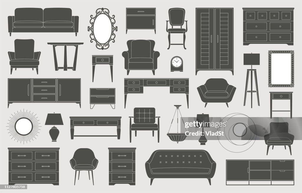 Furniture home decor interior design living room bedroom icons
