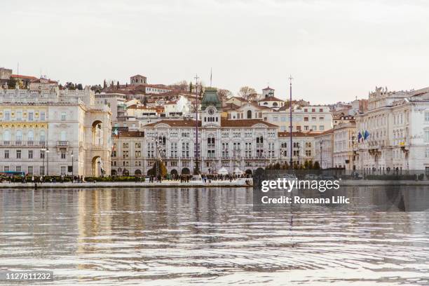 trieste town views from the sea - triest stock-fotos und bilder