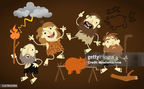 cave leute - felsmalerei stock-grafiken, -clipart, -cartoons und -symbole