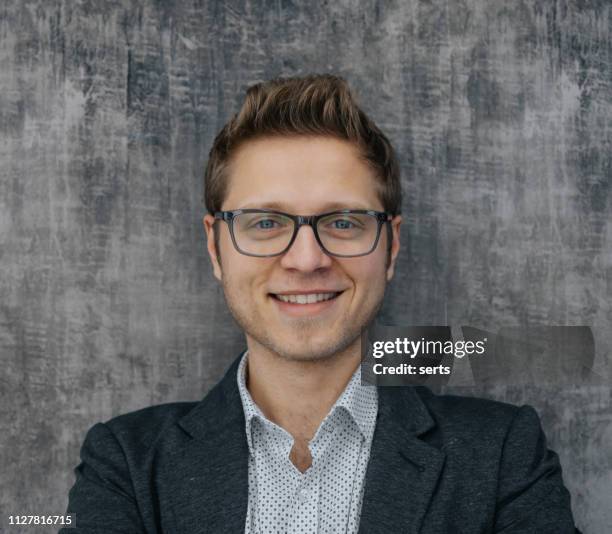 portrait of cheerful young businessman - passport sized photograph stock pictures, royalty-free photos & images