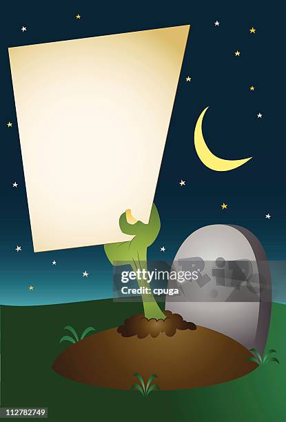 cartoon zombie halloween invitation - blank billboard night stock illustrations