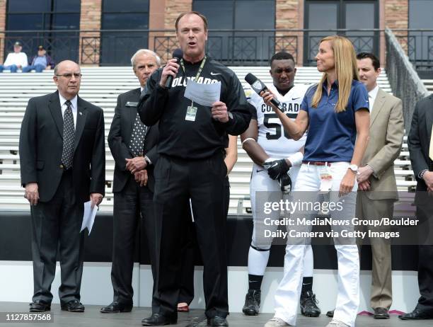 Athletic Director, Rick George, speaks during the new athletic facilities groundbreaking to the crowd and on the Pac-12 Network.