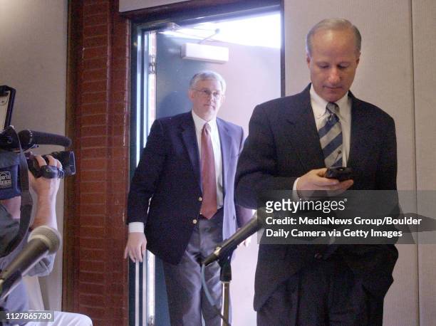The St Vrain School District will get state funding to keep the district going.Colorado State Treasurer Mike Coffman, right, phones the state...