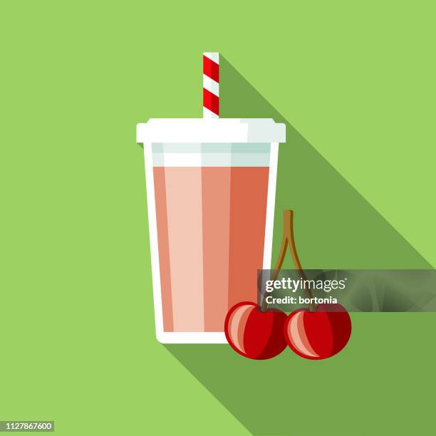 cherry smoothie icon - plastic cup stock illustrations