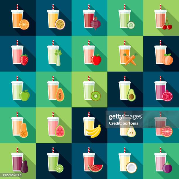smoothie flavors icon set - orange smoothie stock illustrations