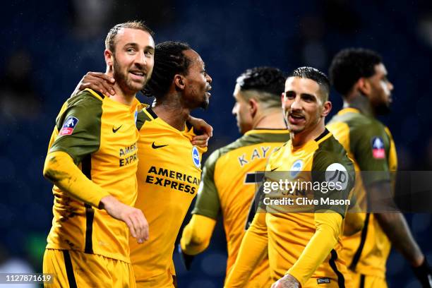 Glenn Murray of Brighton & Hove Albion celebrates his second goal during the FA Cup Fourth Round Replay match between West Bromwich Albion and...