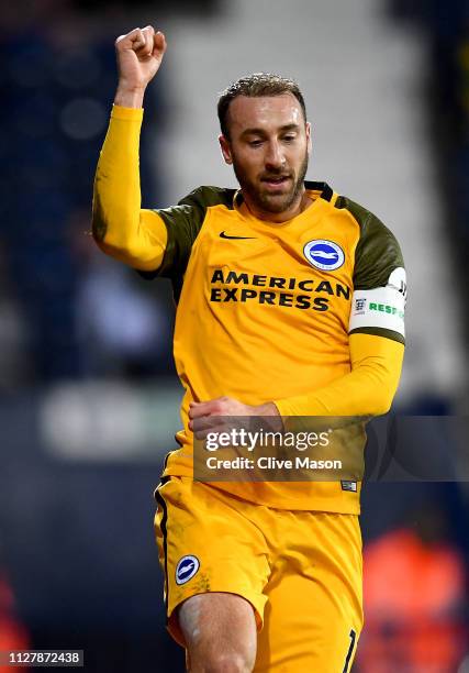 Glenn Murray of Brighton & Hove Albion celebrates his second goal during the FA Cup Fourth Round Replay match between West Bromwich Albion and...