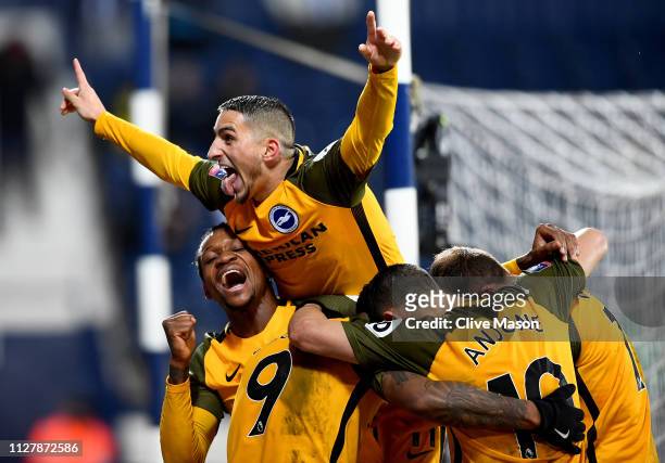 Anthony Knockaert of Brighton & Hove Albion celebrates the second goal of Glenn Murray during the FA Cup Fourth Round Replay match between West...