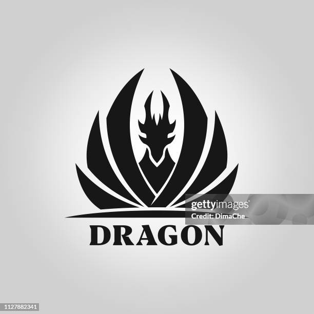 dragon-silhouette mit verbreitung flügel - vektor icon - drache stock-grafiken, -clipart, -cartoons und -symbole