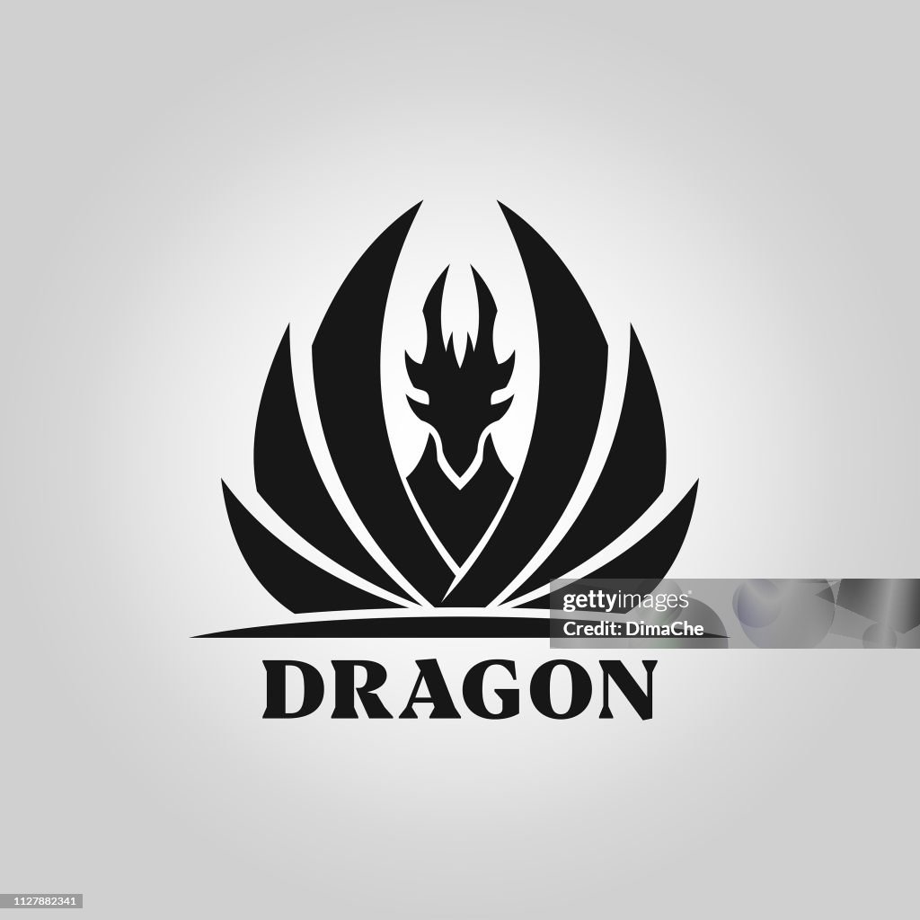 Dragon silhouette with spread wings - vector icon