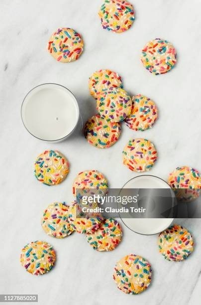 milk with cookies - rainbow confetti stock pictures, royalty-free photos & images