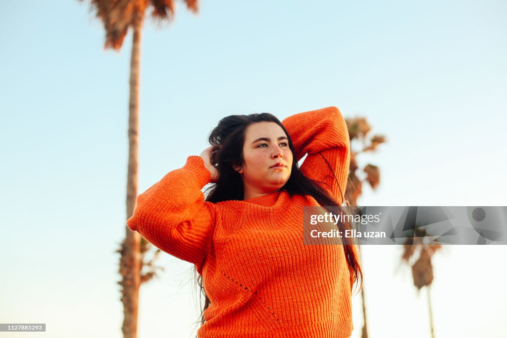 Portrait of plus size woman in summer vacation