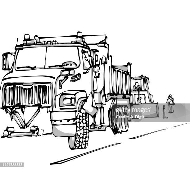 ilustraciones, imágenes clip art, dibujos animados e iconos de stock de carretera bloqueada por mantenimiento - dump truck cartoon