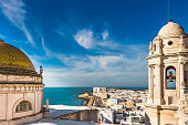 Aerial view of the Bay of Cadiz from Levante Tower, Cadiz Cathedral