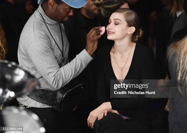 Gigi Hadid Backstage at Tom Ford FW 2019 during New York Fashion Week: The Shows on February 06, 2019 in New York City.