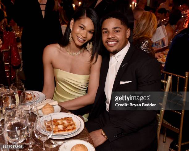 Chanel Iman and Sterling Shepard attend the amfAR Gala New York 2019 at Cipriani Wall Street on February 06, 2019 in New York City.