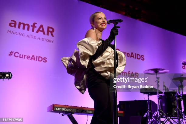 Caroline Vreeland performs onstage during the amfAR Gala New York 2019 at Cipriani Wall Street on February 06, 2019 in New York City.