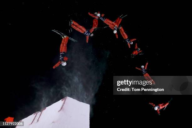 Aliaksandra Ramanouskaya of Belarus competes in the Ladies' Aerials Final at the FIS Freestyle Ski World Championships on February 06, 2019 at Deer...