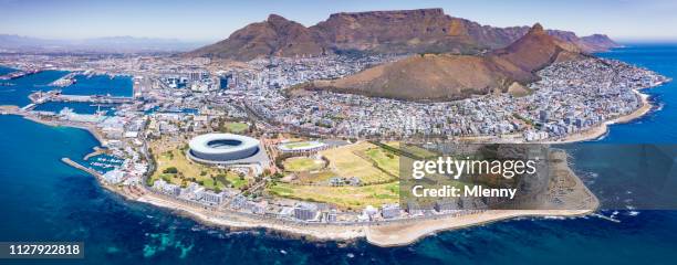 iconic cape town panorama aerial view south africa - table mountain cape town stock pictures, royalty-free photos & images