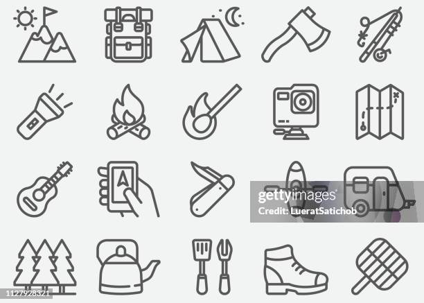 outdoor and hiking line icons - wearable camera stock illustrations