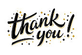 Thank you lettering sign with black/gold stars