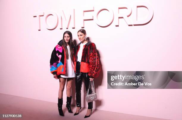 Gilda Ambrosio and Giorgia Tordini attend Tom Ford FW19 Fashion Show at Park Avenue Armory on February 06, 2019 in New York City.