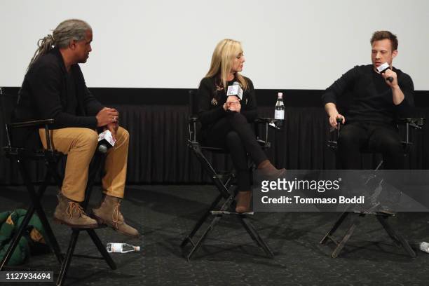 Elvis Mitchell, Lorena Bobbitt and Joshua Rofe attends the Film Independent Presents "Lorena" at ArcLight Hollywood on February 06, 2019 in...