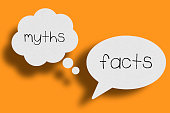 Speech bubble on orange background, Myths Facts