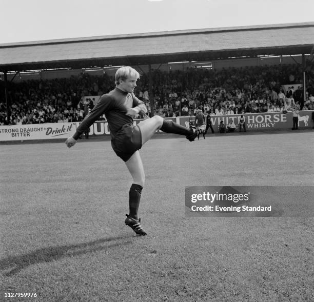 English soccer player Francis Lee of Manchester City FC warming up before a match, UK, 28th August 1968.