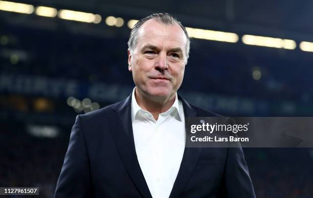 Clemens Tonnies, chariman of the supervisory board at Schalke 04 looks on prior to the DFB Pokal Cup match between FC Schalke 04 and Fortuna...