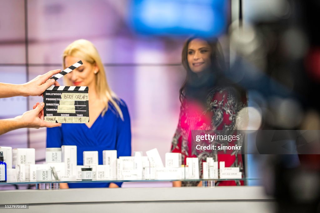 Clapping Commercial Clapperboard And Camera Before Filming Tv Commercial About Body Cream ...