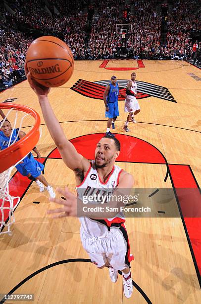 Brandon Roy of the Portland Trail Blazers shoots against the Dallas Mavericks in Game Three of the Western Conference Quaterfinals in the 2011 NBA...