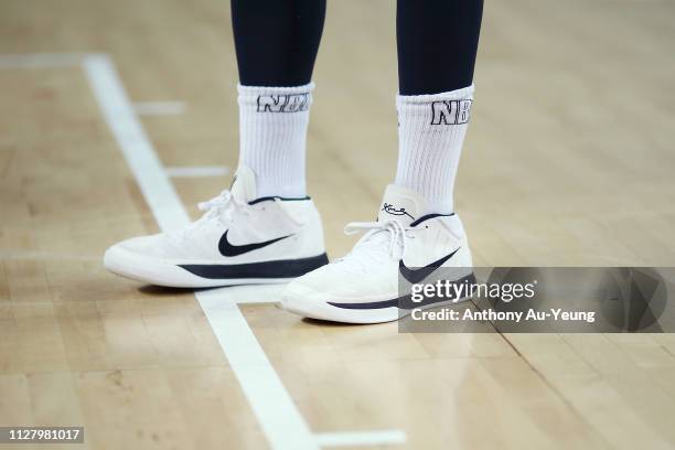 Tai Wesley of the Breakers wears the Nike Kobe AD mid during the round 17 NBL match between the New Zealand Breakers and the Adelaide 36ers at Spark...