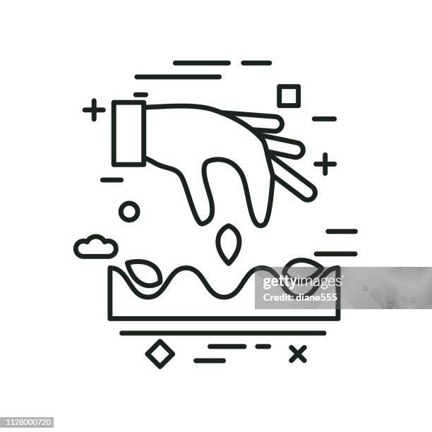 seeding agriculture and farming thin line icons - casting icon stock illustrations