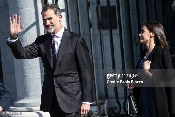 Queen Letizia of Spain and King Felipe VI of Spain are seen on February 07, 2019 in Madrid, Spain.