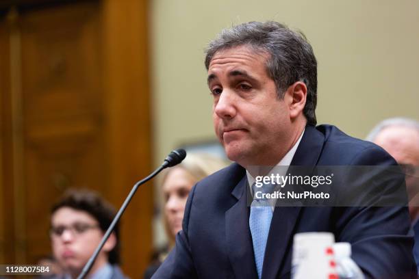 Michael Cohen, former lawyer for U.S. President Donald Trump, testifies before the House Oversight Committee on Capitol Hill, on Wednesday, February...