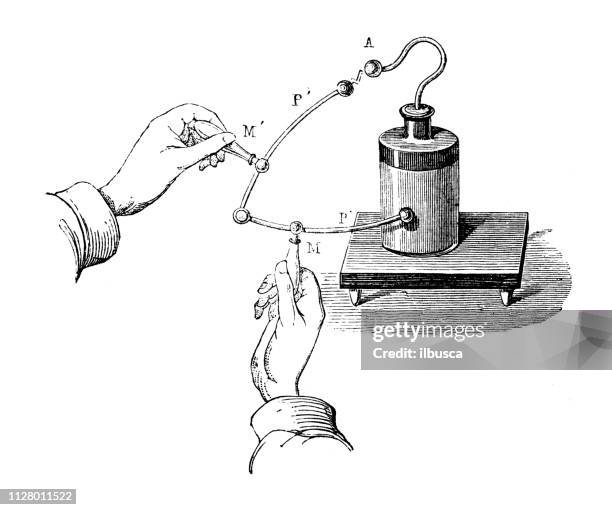 antique illustration of scientific discoveries, electricity and magnetism: leyden jar - leyden jar stock illustrations